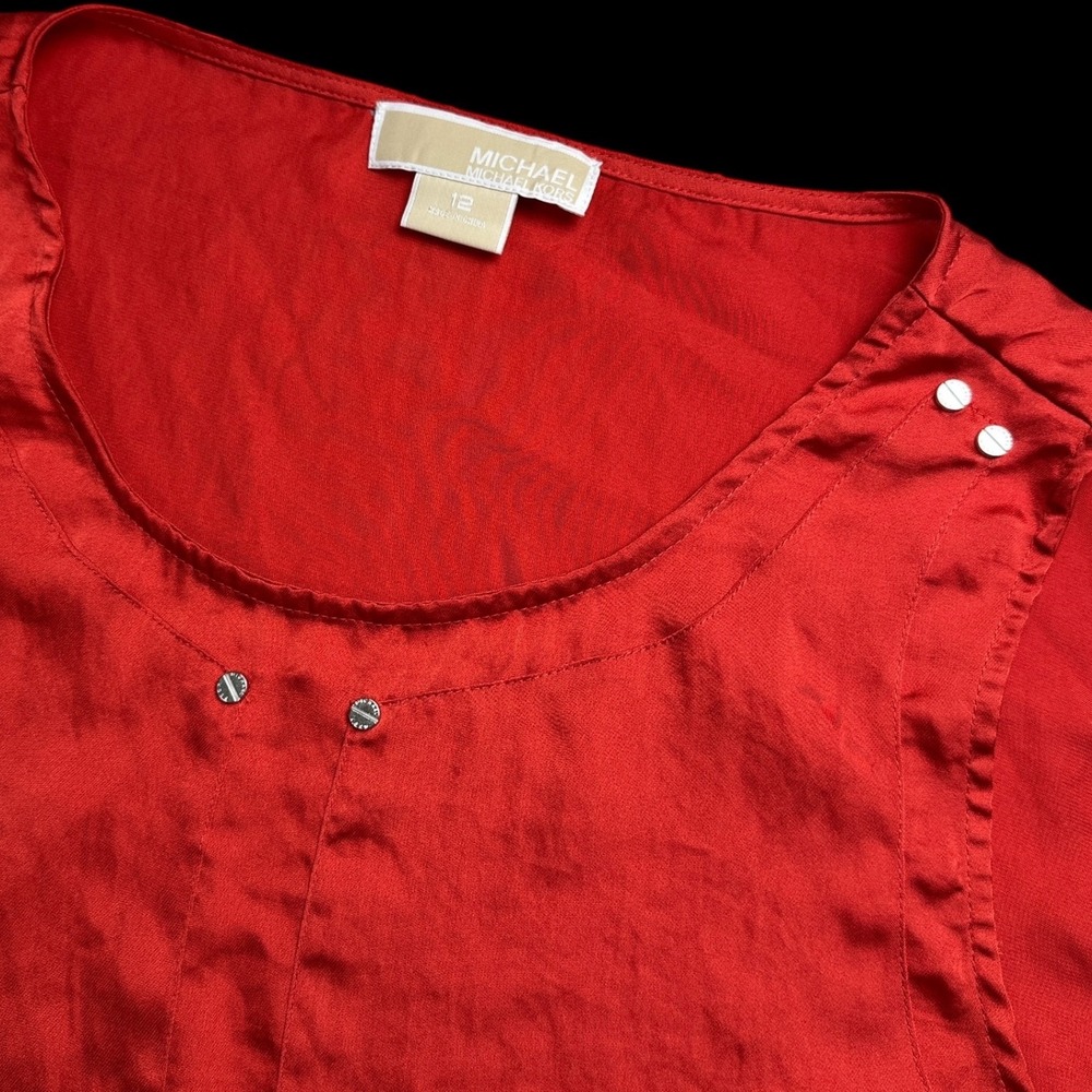 Michael Michael Kors Red Studded Sleeveless Blouse Satin Top Size 12
